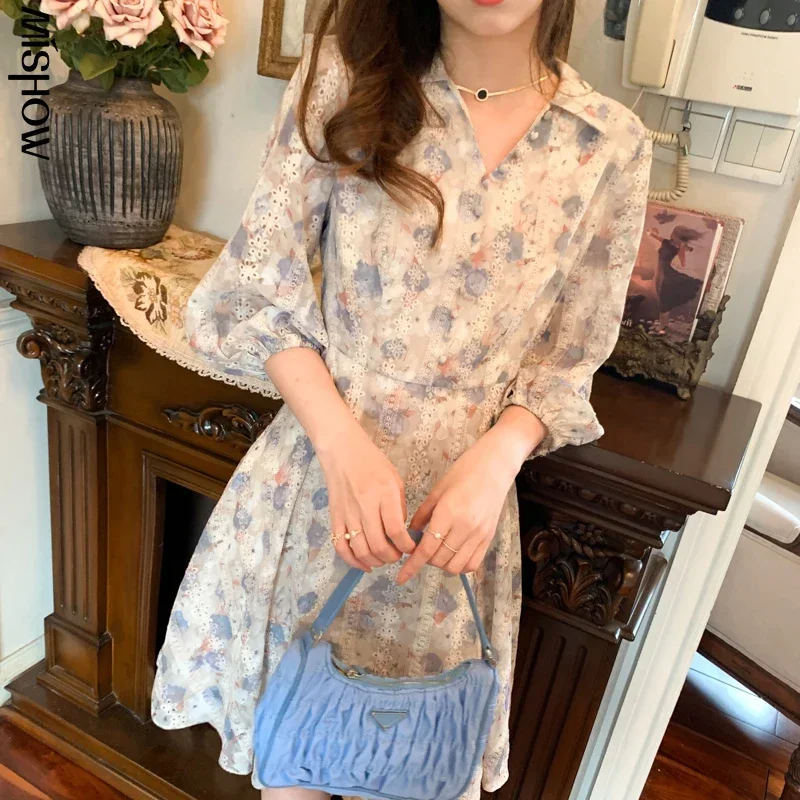 

MISHOW Summer Dress for Women Fashion New Floral Print High Waist Dresses V Neck Elegant Mini Dress Female Vestidos MXA21L0107