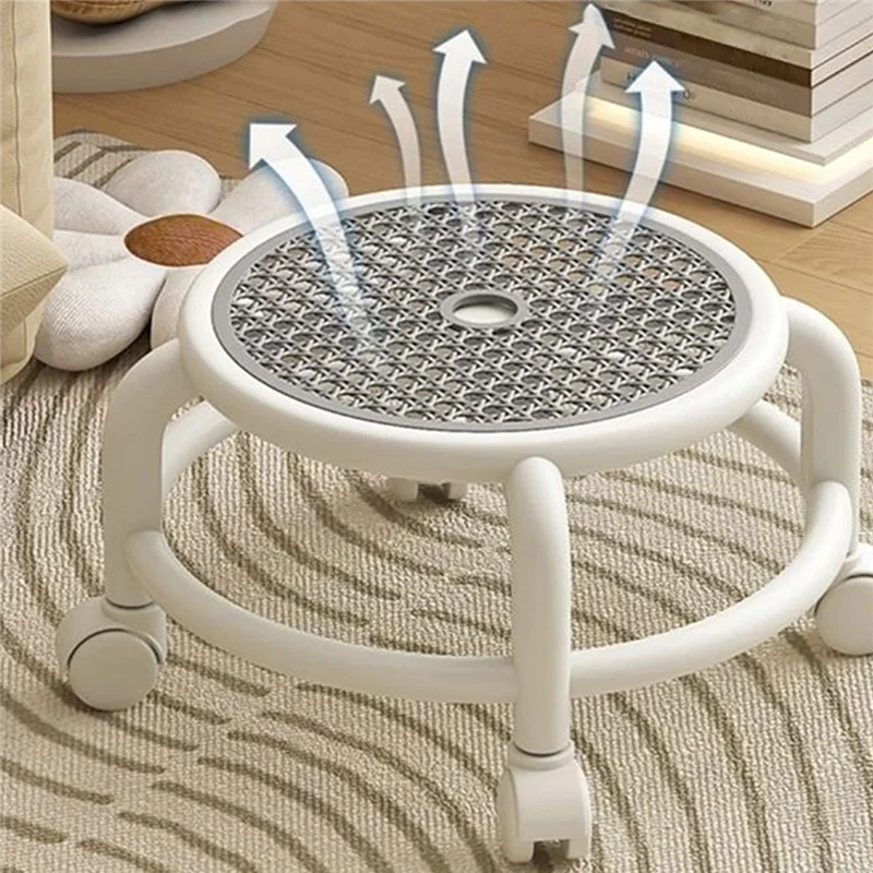 ABBP-tabouret roulant pivotant rond bas petit gris roue universelle enfants adulte forte capacité rangement pratique