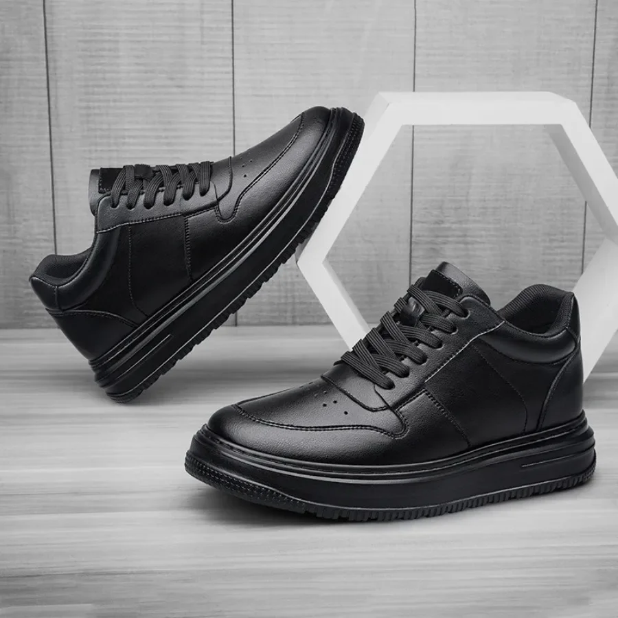 Zapatillas de deporte con elevador de cuero de moda de marca de lujo, zapatos informales cómodos y transpirables para hombre, plantilla con aumento de altura, zapatos de hombre con elevación de 8cm