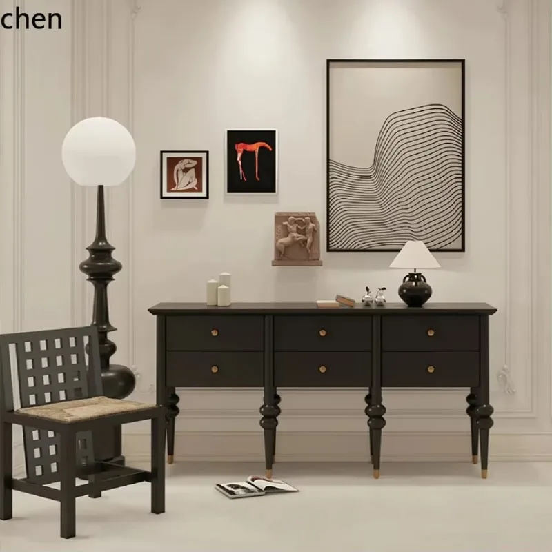 HYSFrench retro solid wood entrance cabinet light luxury entrance table storage storage decorative wall side cabinet