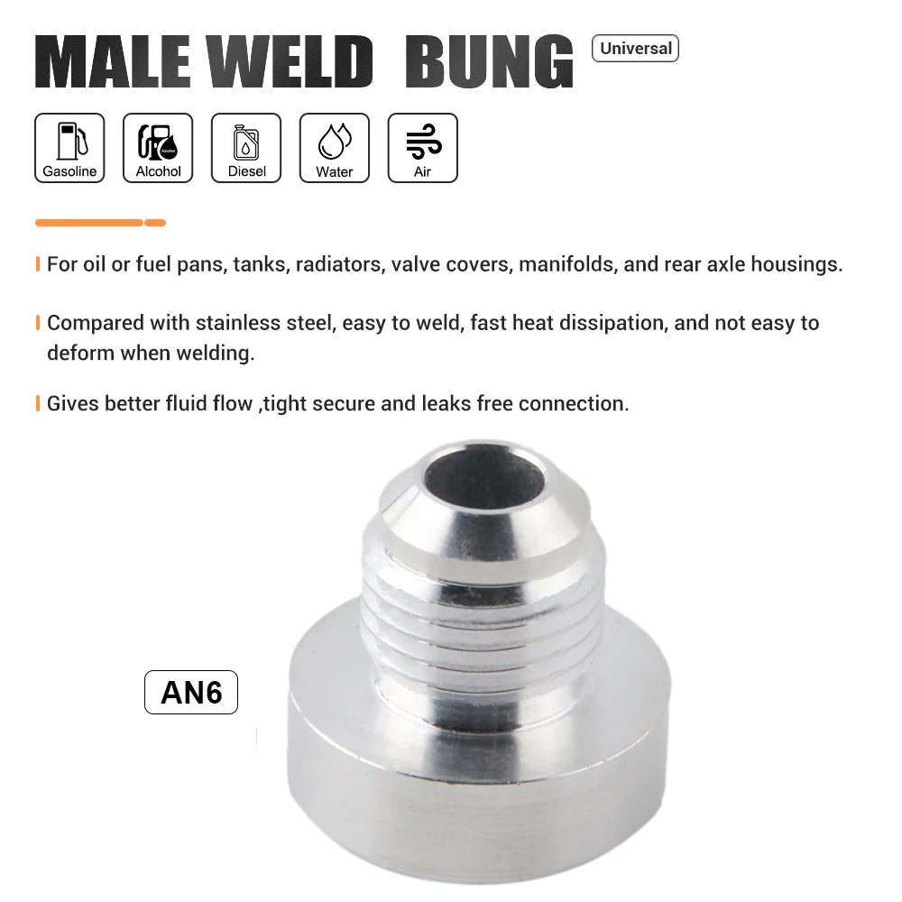 Top Quality Aluminum AN6-AN Straight Male Weld Fitting Adapter Weld Bung Nitrous Hose Fitting Silver  JT1506