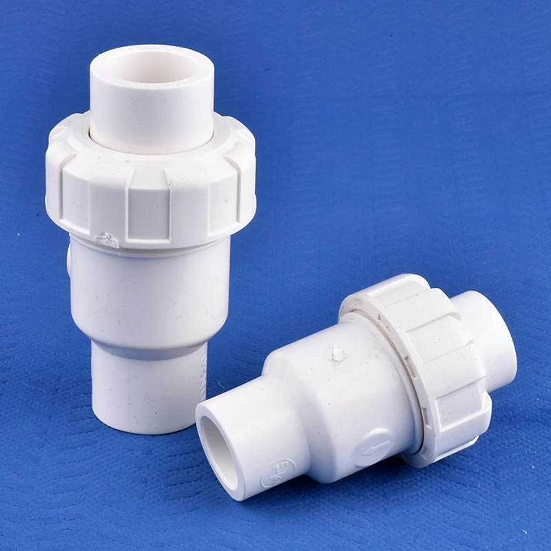 20~110mm PVC Ball Check Valve Industrial Water Treatment Non-return Valve, White Garden Irrigation Water Pipe Valve Connector