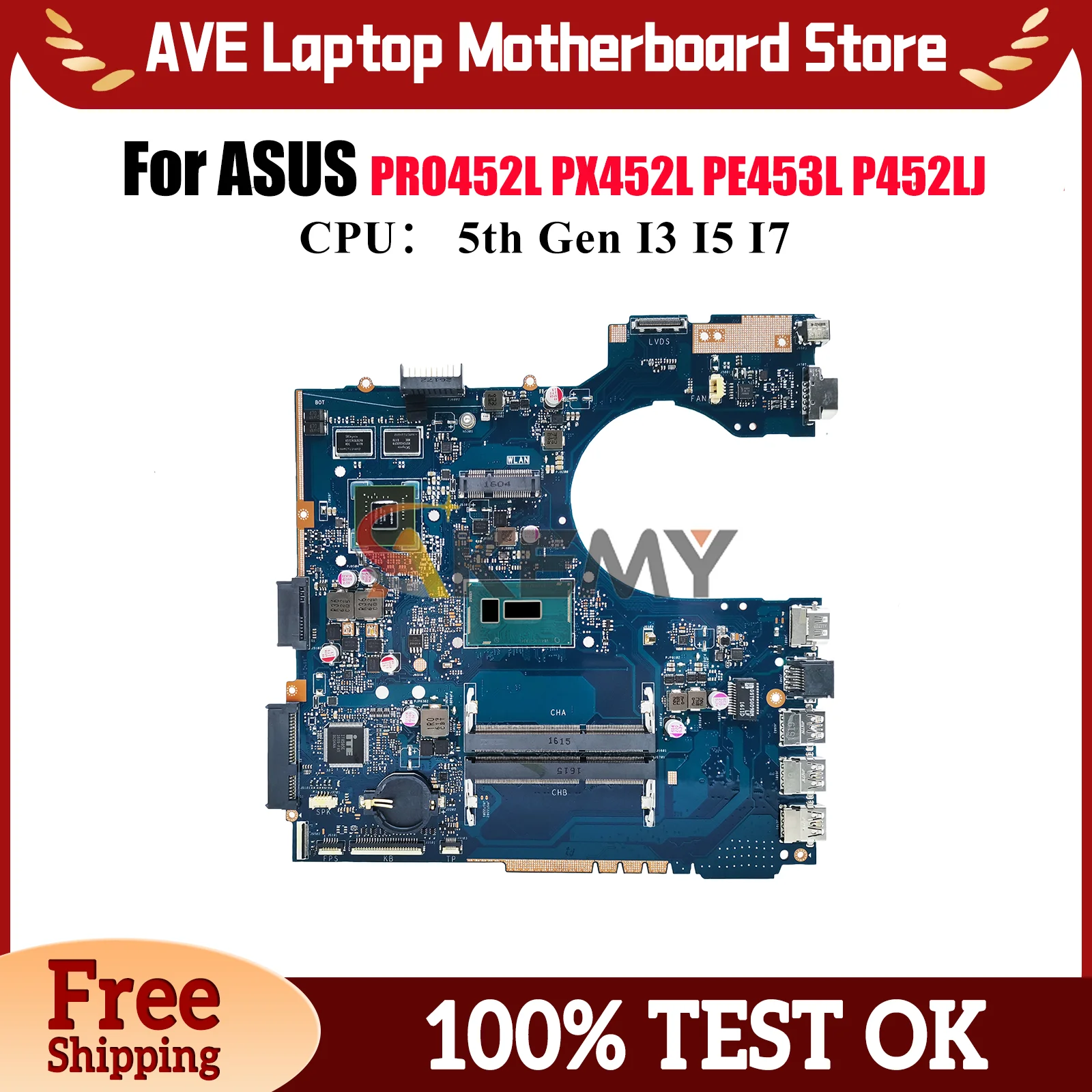 

P452LJ Материнская плата для ноутбука ASUS PE453L P452LJ PRO452L P452L PX452L Материнская плата для ноутбука с процессором I3 I5 I7 100% тест ОК быстрая доставка