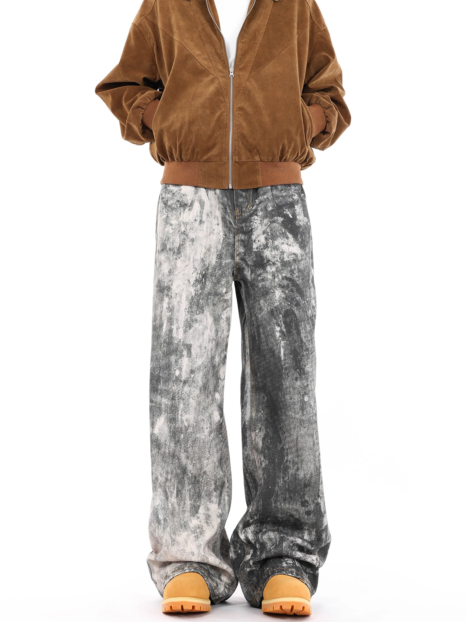 

FILFR American High Street Digital Camouflage Tie Dye Wide Leg Jeans Men's Vintage Loose Straight Cut Casual Jeans