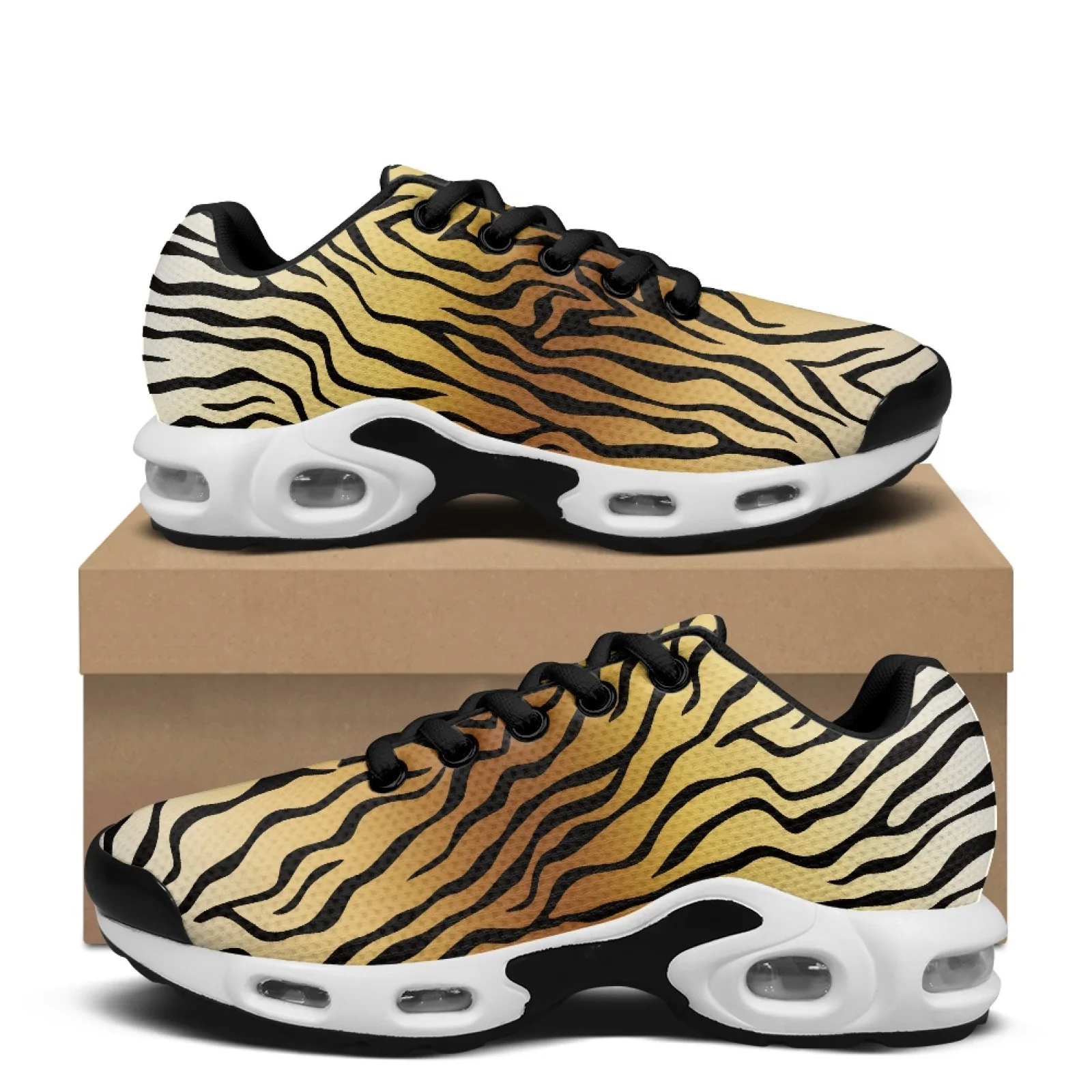 PENSTROLL Tiger Stripe Print Breathable Tennis Sneakers for Men Mesh Air Cushion Running Shoes Cross Trainers Shoes