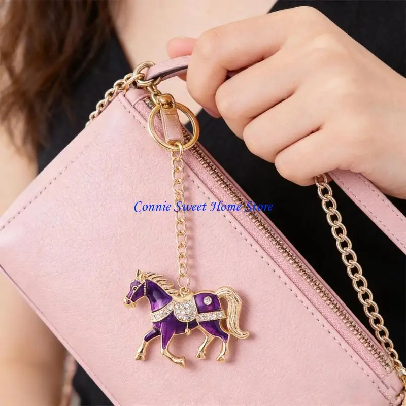 LXAF Alloy Rhinestones Keychain For Purse Backpack Lovely Horse Figure New Year Gift