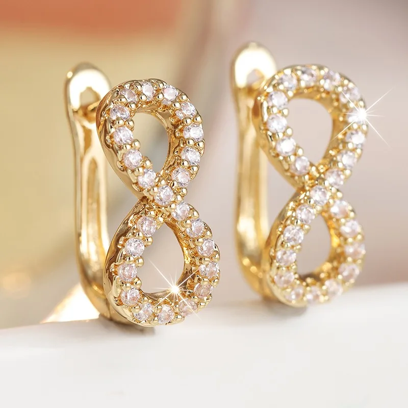 Ladies' Unlimited Symbol Ear Buckle Fully Inlaid Cubic Zircon Exquisite Luxury Versatile Earrings Fashion Party Banquet Jewelry