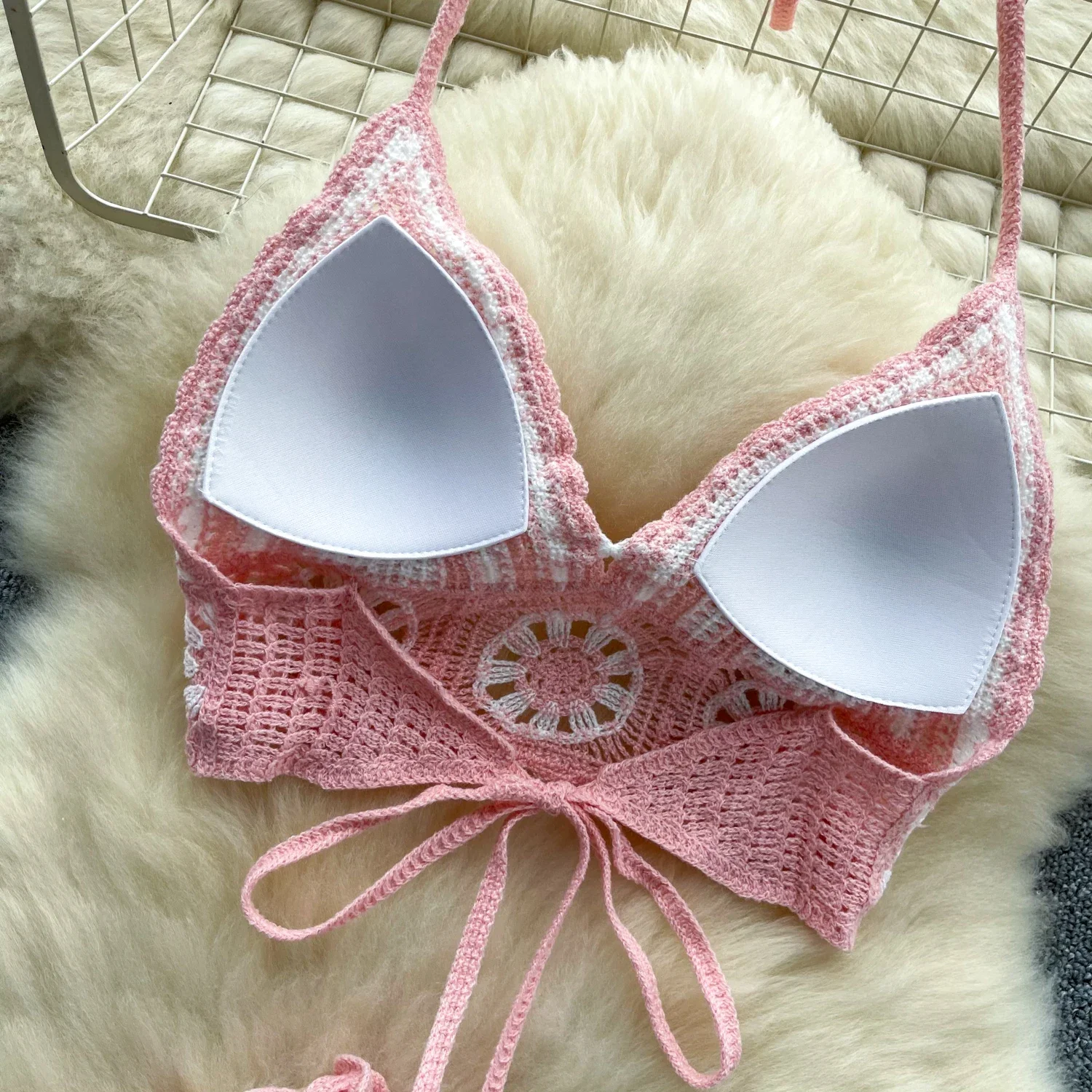 Costume deux pièces en tricot au Crochet pour femme, haut et short à nouer dans le dos, ensemble deux pièces ajouré, Cover-Up pour la plage, le Club, les vacances