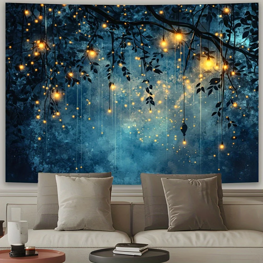 Tapestry Custom Large Wall Tapestry 1pc Enchanting Firefly Forest Wall Tapestry - Polyester Art with Glowing Lanterns & Lush