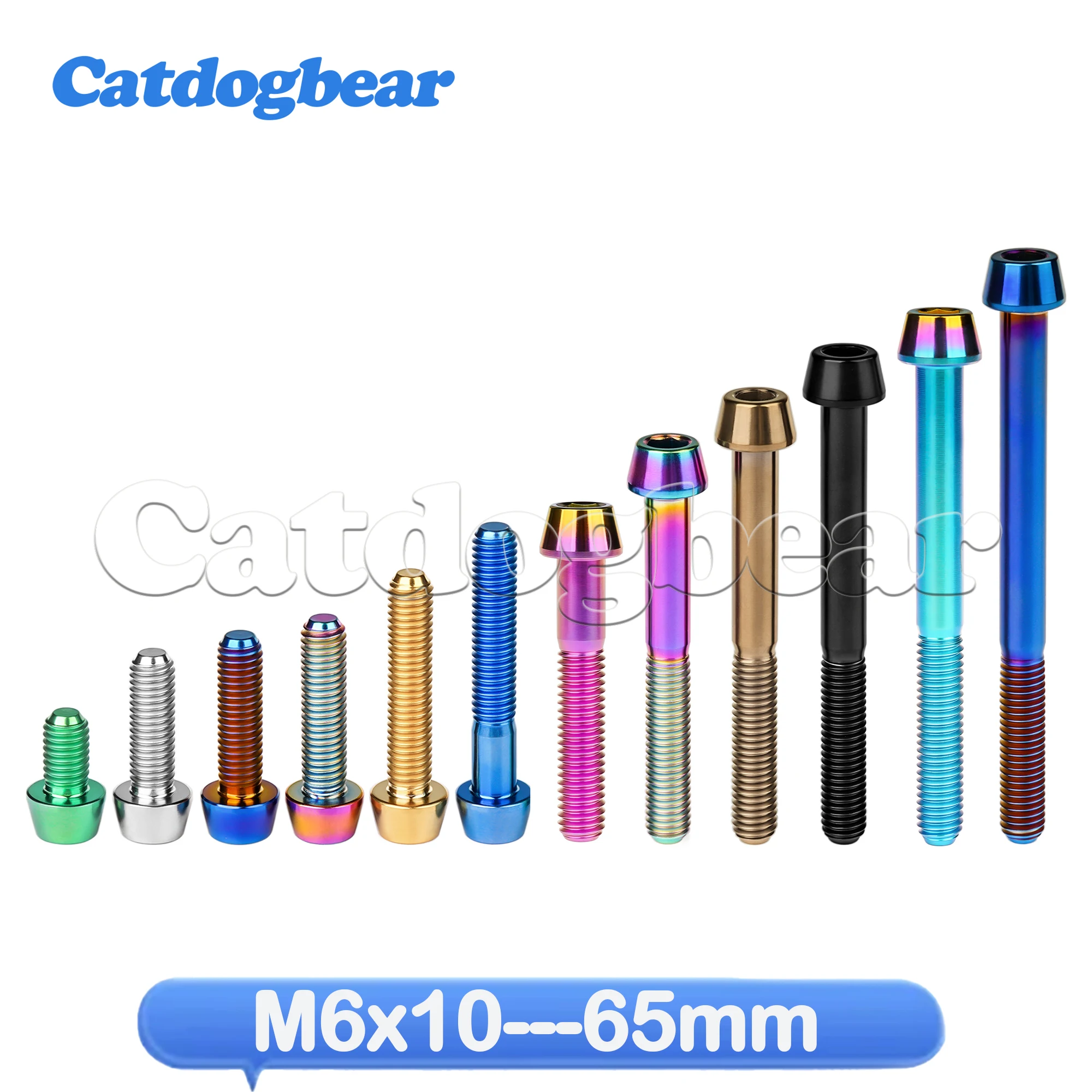 Catdogbear Titanium Ti M6X10 16 18 20 25 30 35 40 45 50 55 60 65mm Taper Head  Bolt  Allen Key Screw for Bicycle Headset Brake