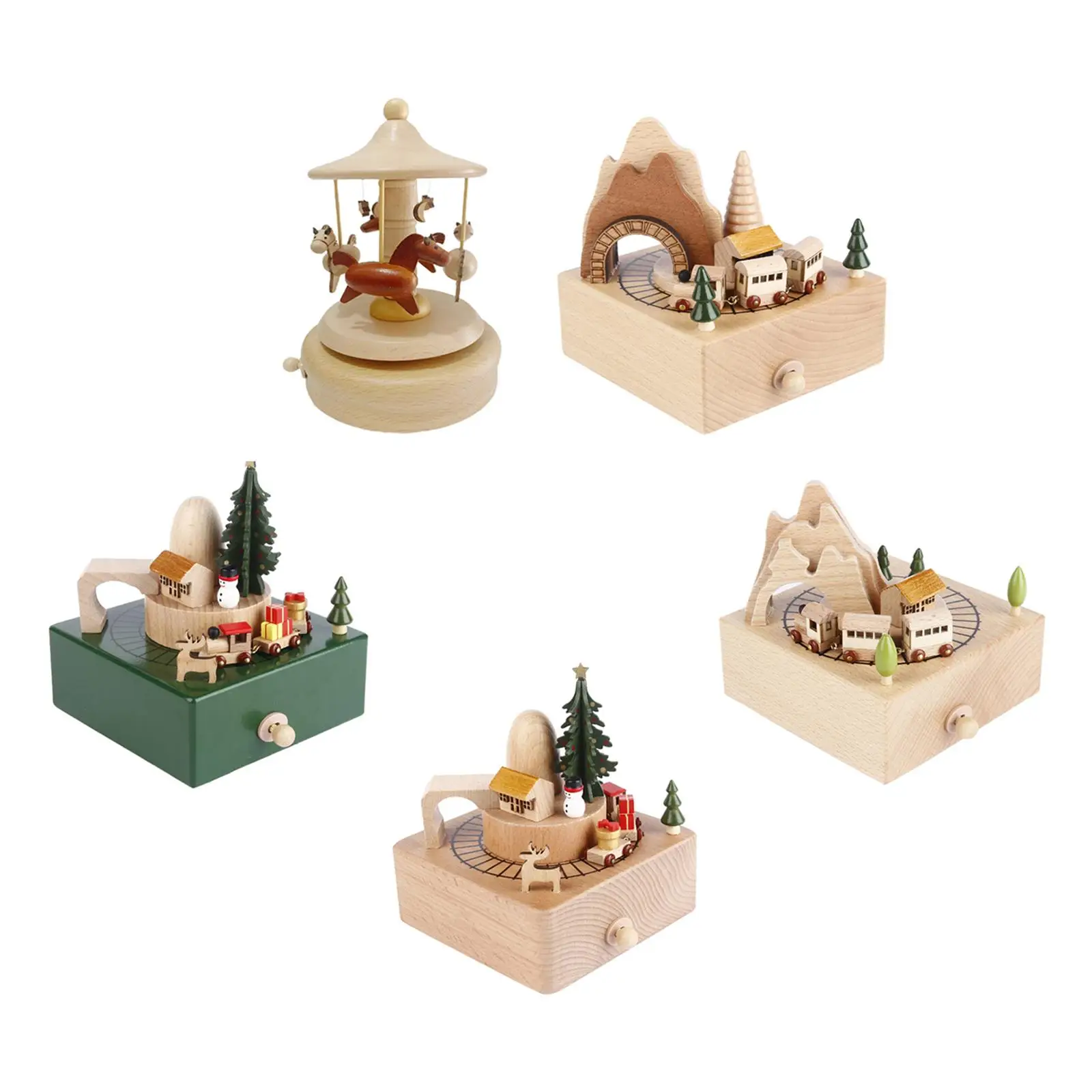 Wooden Windup Musical Boxes Play Melody for Girl Desktop Ornament Collectible Gift