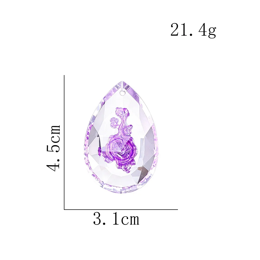Relief Purple Rose Drop Pendant Single Hole Glass Crystal Prism Sun Catcher Wind Chime Door Curtain Chandelier Decor Accessory