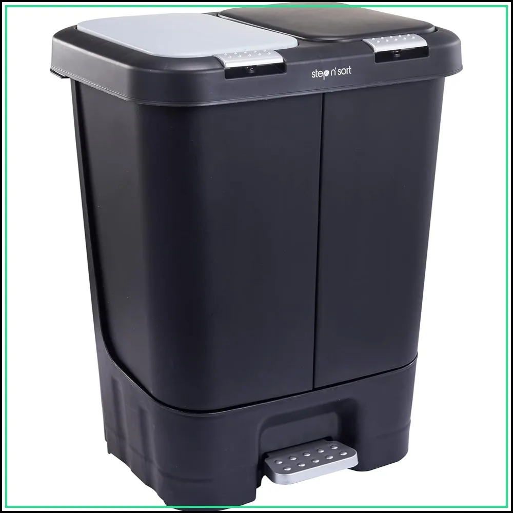 

Dual Trash & Recycling Bin, 40L Total, Step Pedal, Soft-Close Lid, Black