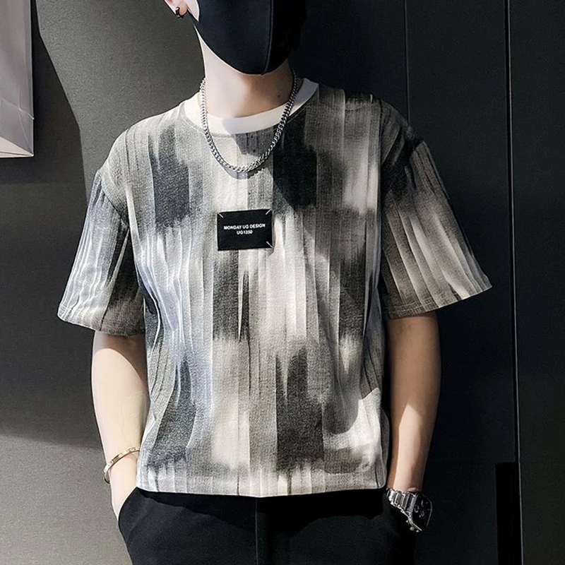 Fashion O-Neck Spliced All-match Printed Tie Dye T-Shirt Men's Clothing 2024 Summer New Casual Pullovers Loose England Tee Shirt
