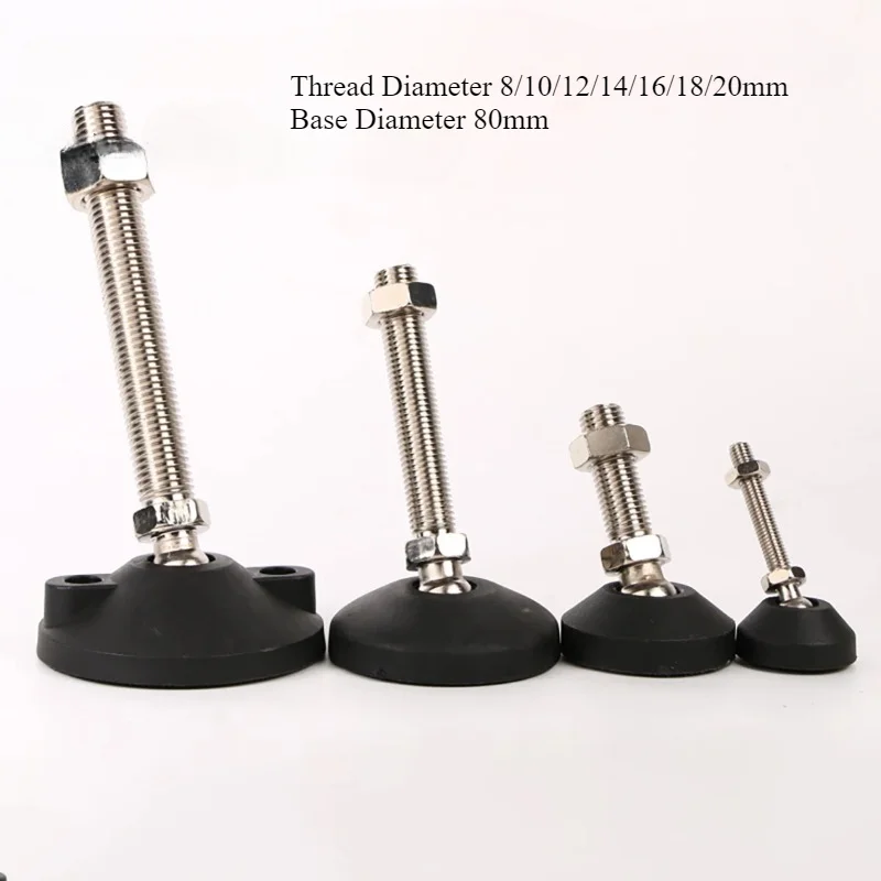 Diameter 60mm M10-M24 Nylon Universal Foot Threaded Leveling Support Foot Cup Rubber Base Machine Foot Rotating Base Hinged Leg