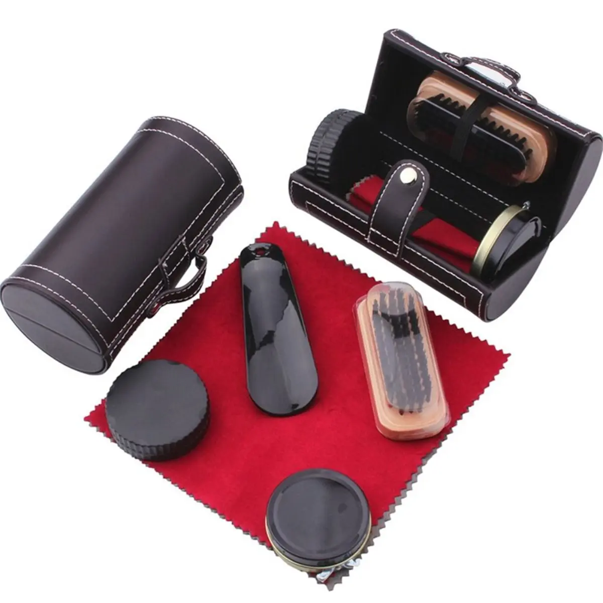 AT33 Portable Barrel Set Shoe Shine Kit Black Shoe Polish Stain Removal Leather Shoe Polish Set Leather Conditioner Boots