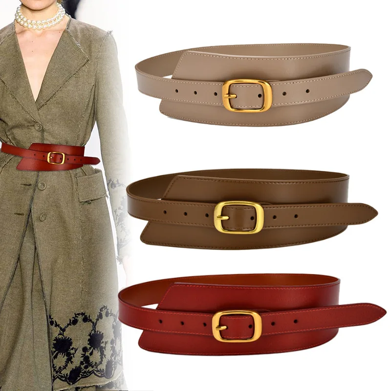 

Brand Quality Yellow Blue Pink Candy Colors Irregular Waist Belt Cowskin Women Dress Coat Shirt Belt Real Leather Wide Corsets