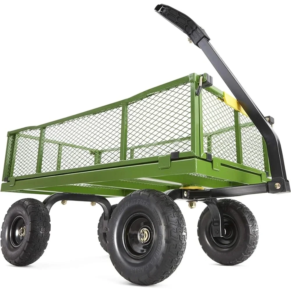 Camping Wagon Green Camping Trolley Cart 4 Cu. Steel Utility Cart With No-Flat Tires Garden Supplies Home