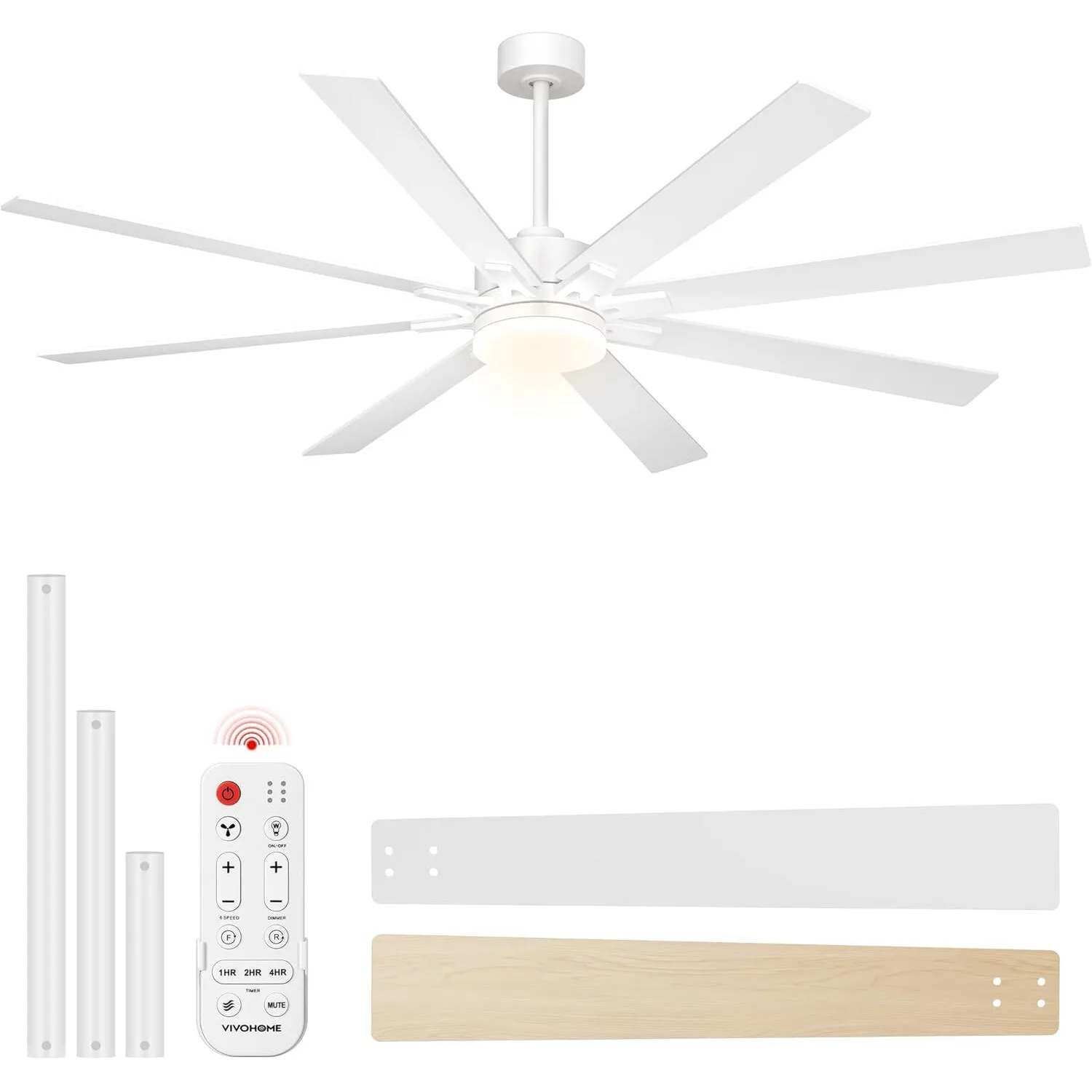 

72 Inch Indoor Ceiling Fan with LED Light & Remote Flush Mount Reversible Motor