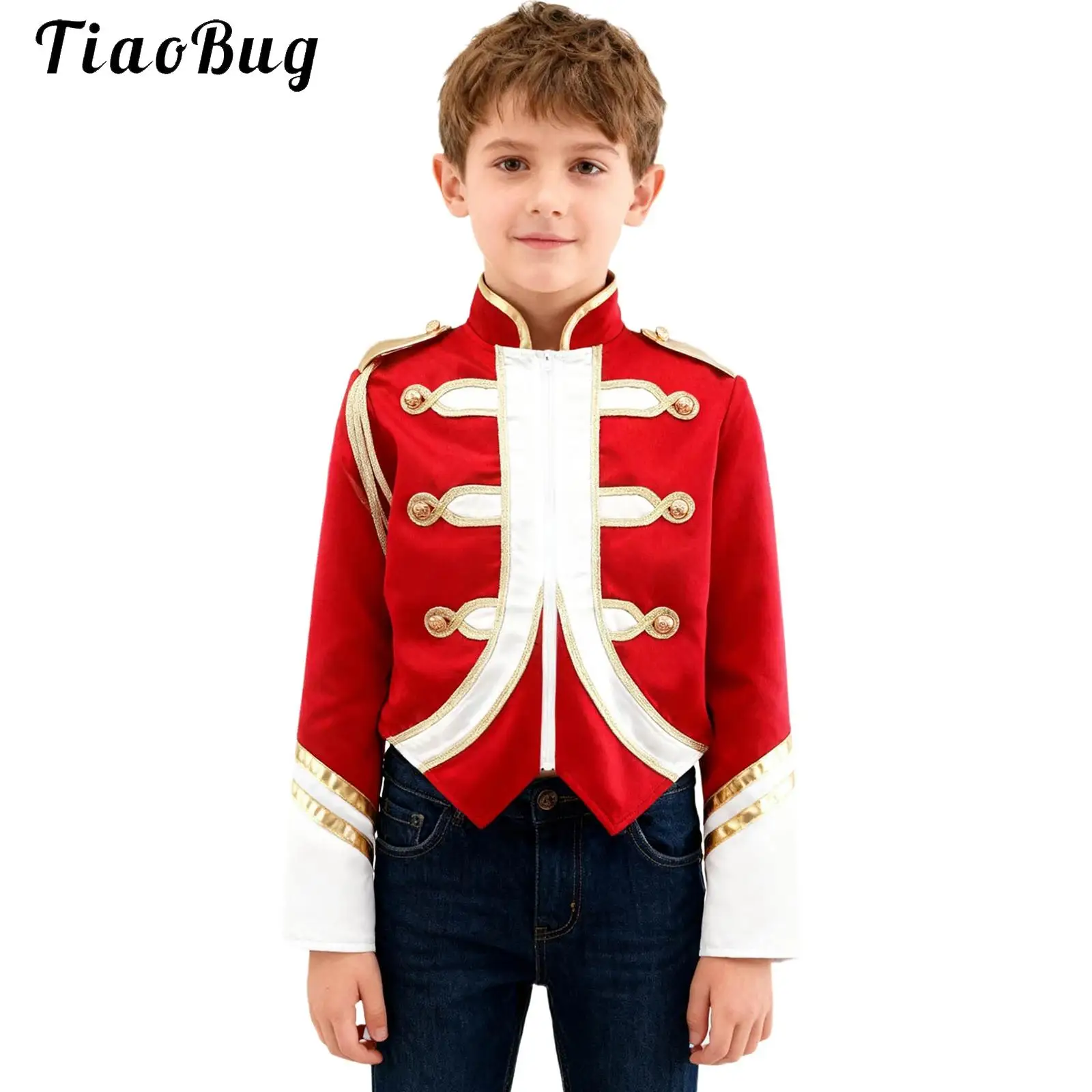 

Unisex Drum Marching Band Major Uniform Circus Ringmaster Costume Boys Girl Zip Up Jacket Coat for Trumpet Honor Guard Partywear
