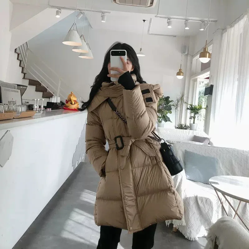 Schinteon Women Down Jacket with Hood Warm Autumn Winter Luxurious Slim Outwear White Duck Down Coat 2024 Fashion New