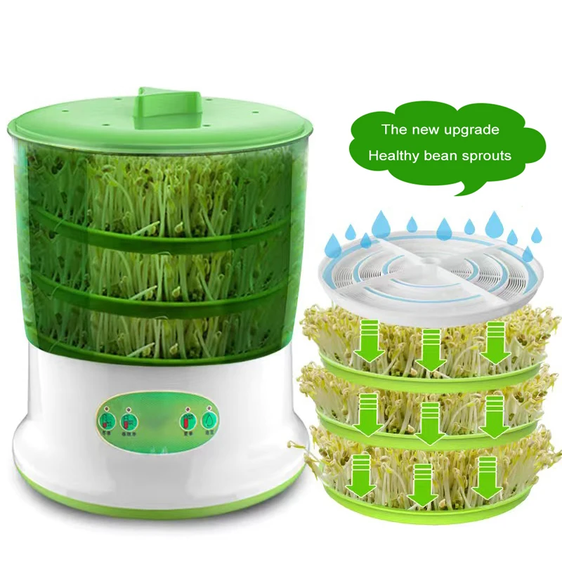 Smart Bean Sprout Machine Constant Temperature Vegetable Seed Planting Bucket 360° Rotating Spray Germinator Machine 3 Patterns