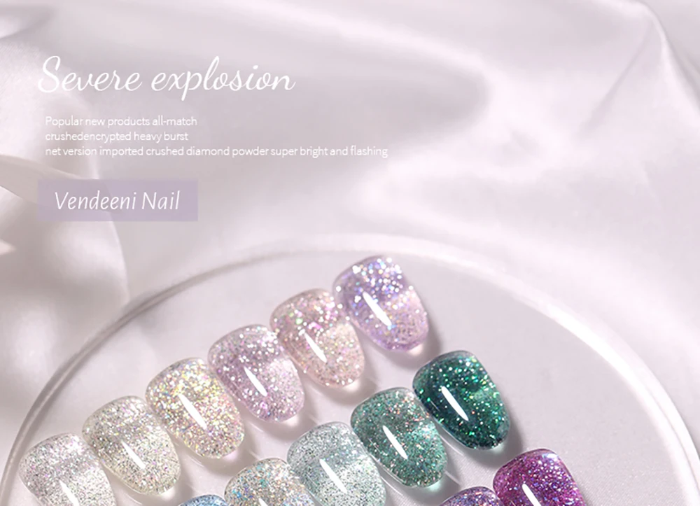 Vendeeni 24 Farben Hochdichter Glitzer-Nagelgel-Lack, Glänzender UV-Gel-Lack für Nagelkunst, Funkelnder UV-Soak-Off-Gel-Lack – Detail 13