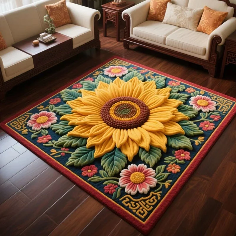 سجادة عباد الشمس ثلاثية الأبعاد ماصة غير قابلة للانزلاق سجادة أرضية لغرفة المعيشة وطاولة الشاي وغرفة النوم بجانب السرير ديكور المنزل