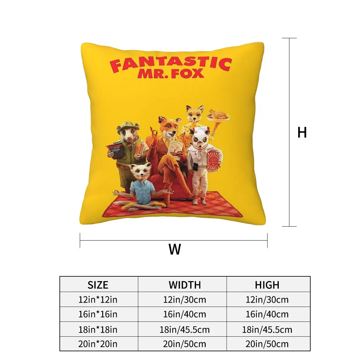 Fantastic Mr Fox Movie Poster Square Pillowcase Cushion Cover Pillow Case Throw Pillow Cover for Home Sofa Living Room