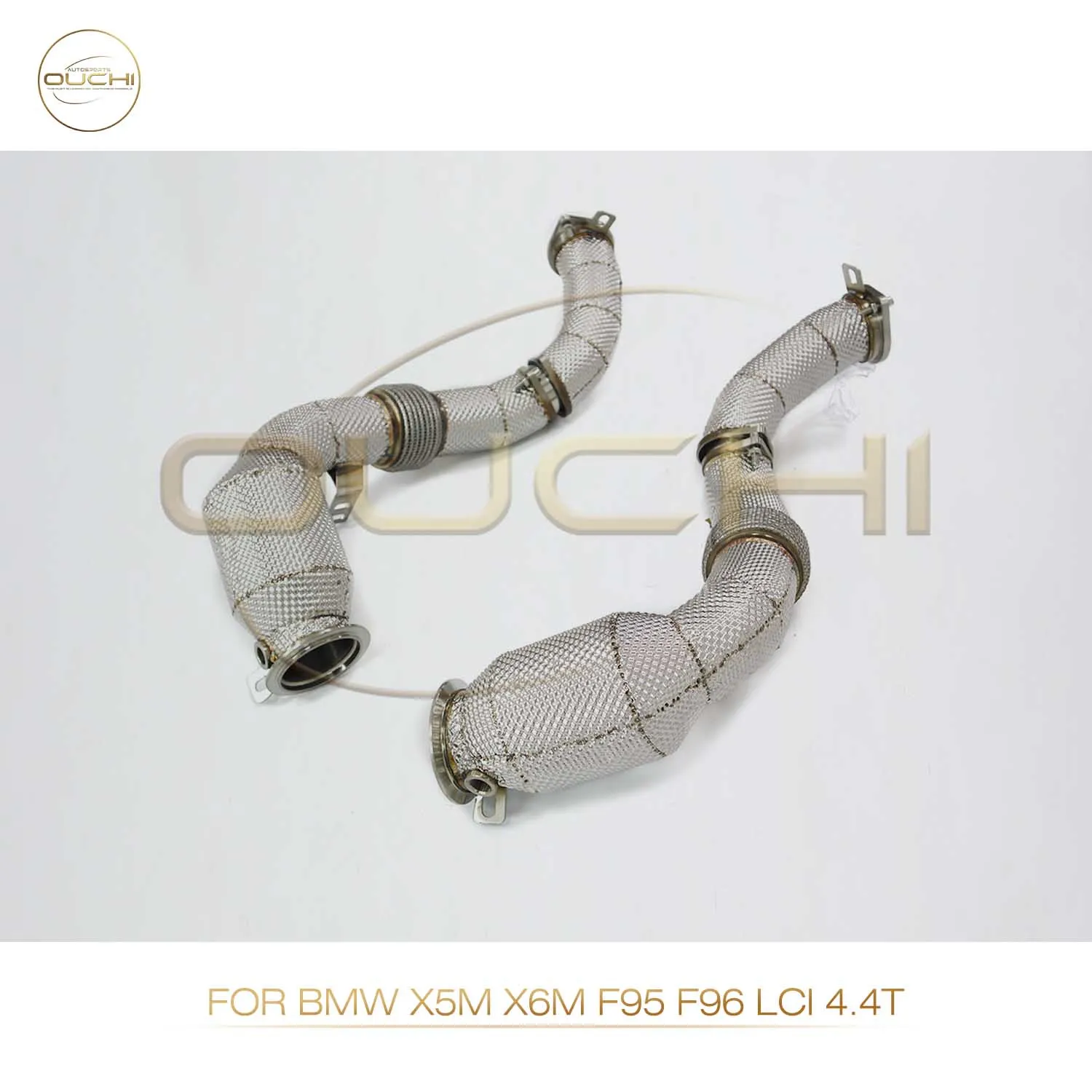 Ouchi hStainless Steel Downpipe with Heat Shield for BMW X5M/X6M F95 F96 LCI 2024 4.4T, High-Performance Exhaust Upgrade