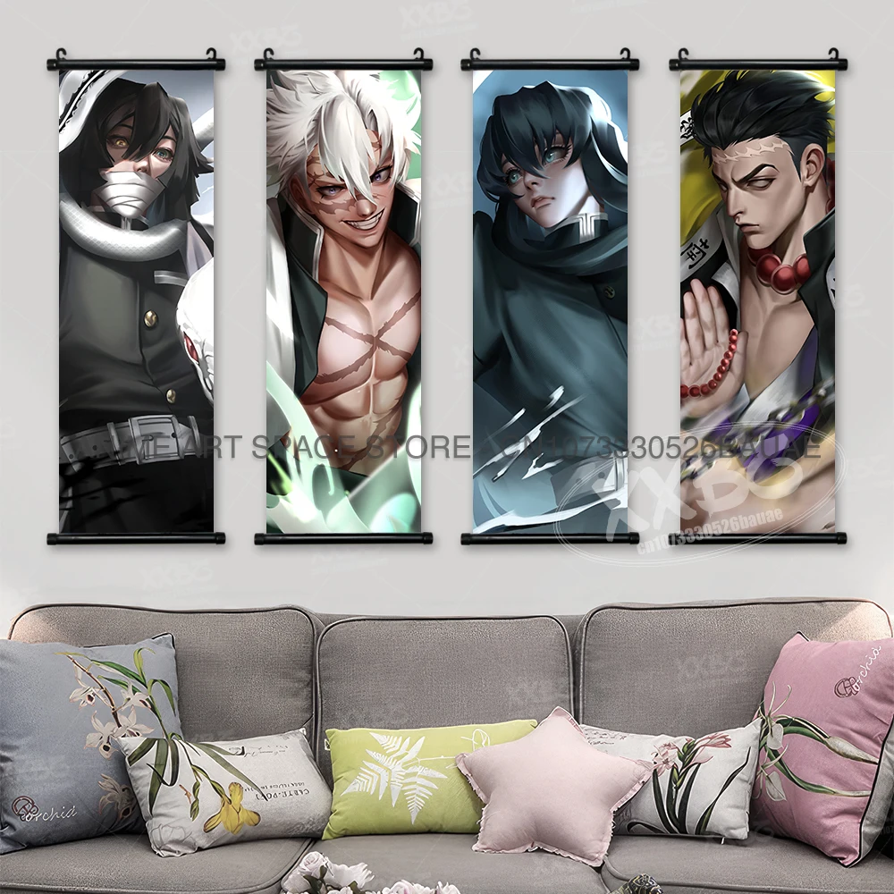 Demon Slayer Hanging Painting Kamado Nezuko Wall Art Anime Poster Kamado Tanjirou Home Decor Agatsuma Zenitsu Scroll Pictures