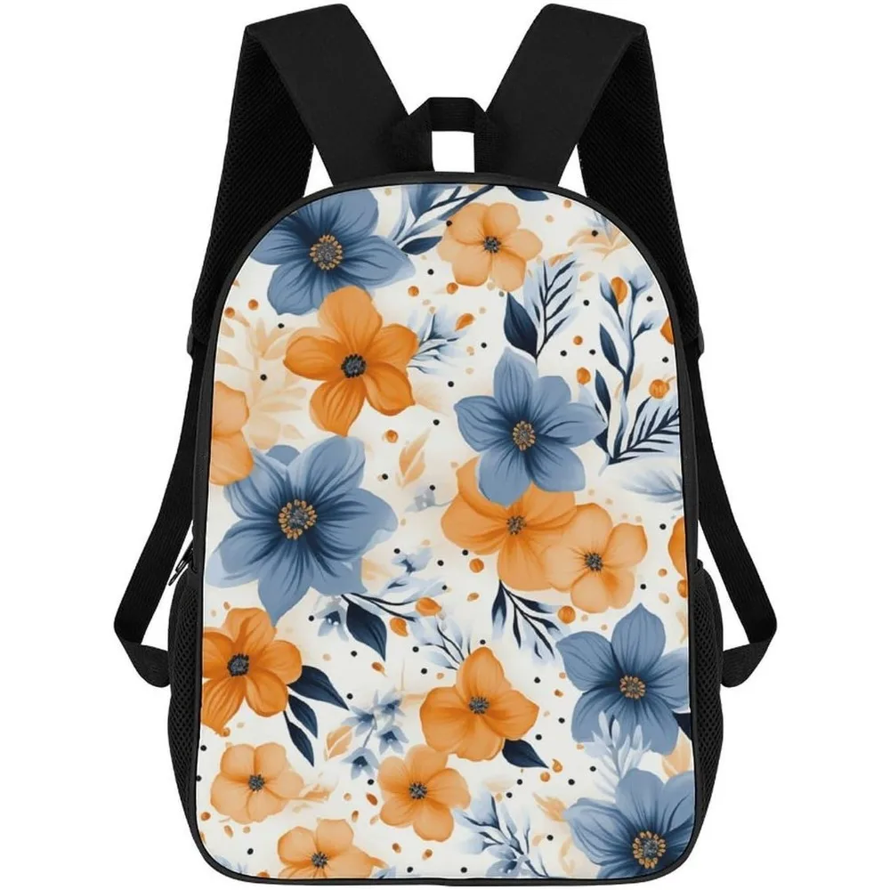 

Blue And Orange Flowers On White Background Bookbag - Ultra Lightweight Portable Backpack Work Travel Backpack For Men Women Fit