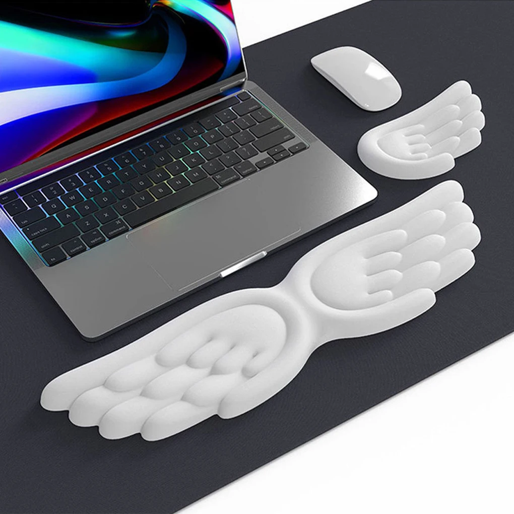 Ergonomic Angel Wings Keyboard Wrist Guard Memory Foam Anti-Slip Silicone Wrist Rest Pad for Laptop Computer Typing Table Mat