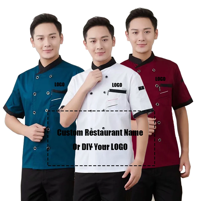 1 pièces logo personnalisé Chef veste restauration restauration Restaurant Chef vestes à manches courtes unisexe chemise conception gratuite taille M-4XL