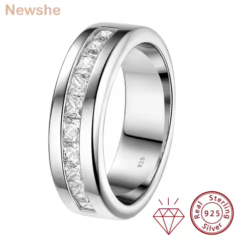 Newshe 925 Silver Certified Moissanite Mens Wedding Band Half Eternity Princess Cut Lab Created Diamond Ring Luxury Jewelry