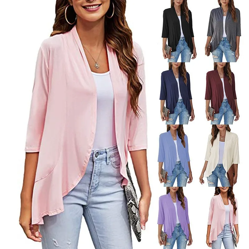 Pure Color Open Cardigan Jaet with Lace Trim Svel Women's Autumn New Arrival Independent Station Cross-Border Faion