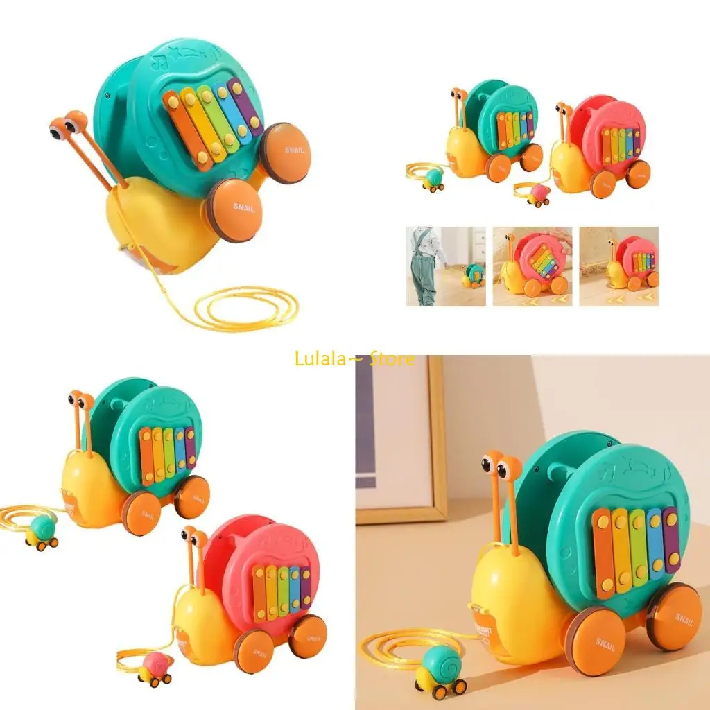 Y4QA Snail Toddler Walking Toy with Adjustable Rope Handle Help Kids Learn to Walk Improve Balance Walk Along Toy