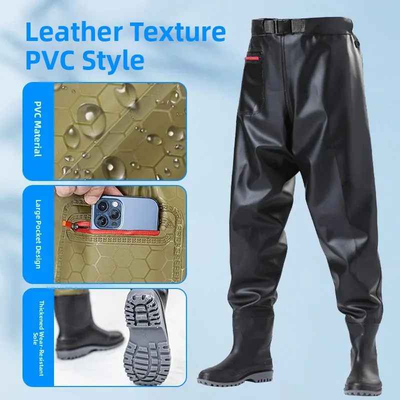 New Waterproof Wading Pants Men's Full-Body Fishing Gear Trousers with Boots Stream Traversing Clothing Winter Outdoor Camping
