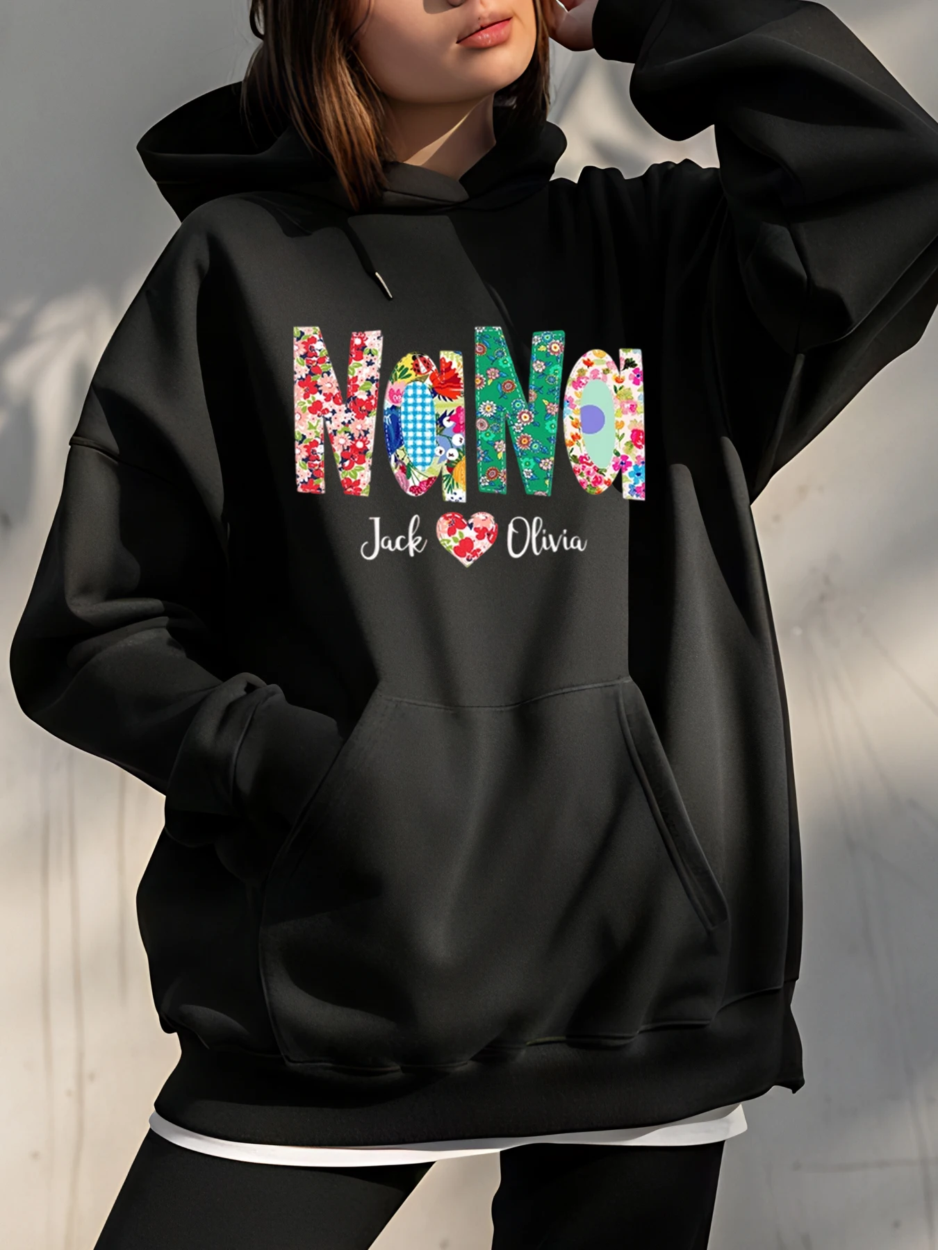 

Толстовка с цветочным принтом и персонализированными названиями Джека и Оливия для женщин, повседневная одежда на открытом воздухе