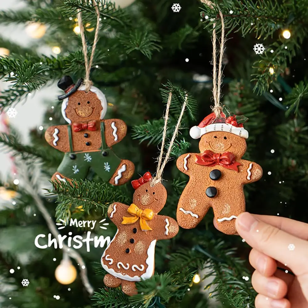 

2025 Xmas Pendant Lovely Painted Resin Hanging Cartoon Gingerbread Man Santa Claus Snowman Pendant Navidad New Year Party Gifts