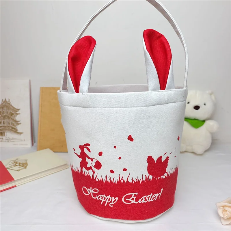 

ALIM-Easter Basket Storage, Empty Canvas Basket With Handles, Foldable Bucket Bags For Boys & Girls, Clothes, Toys Red Easy Inst