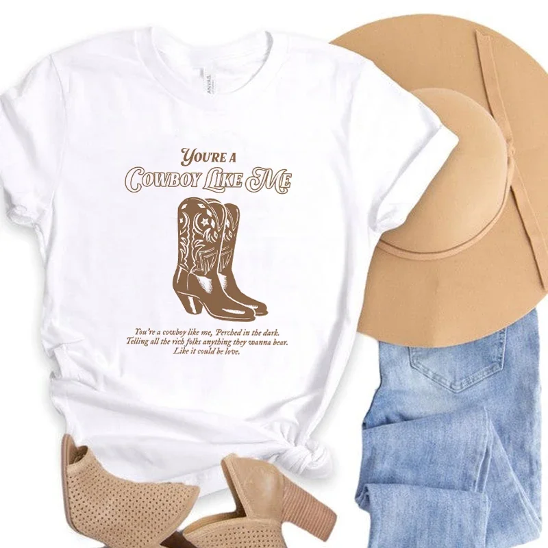 Boot Printed Country Music T-Shirts Cowboy Like Me Women\'s Vintage Western T Shirts Cowgirl Cotton Short Sleeve Tees Cute Tops