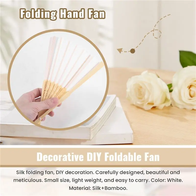 Hot kf-10X Fan In White Silk Fabric + Bamboo With Gift Bag In Muslin For Wedding Personalized Dancing Writing Painting