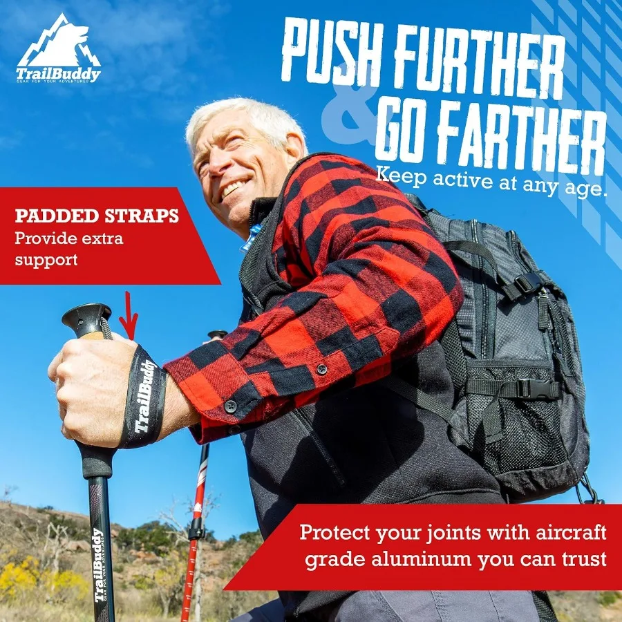 TrailBuddy أقطاب رحلات السفاري خفيفة الوزن 7075 أقطاب المشي لمسافات طويلة من الألومنيوم للنساء والرجال وكبار السن عصي المشي القابلة للطي للسفر #6