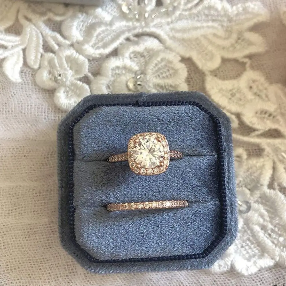 Octagonal Velvet Double Ring Box Wedding Ring Box With Detachable Lid Wedding Ring Display Box