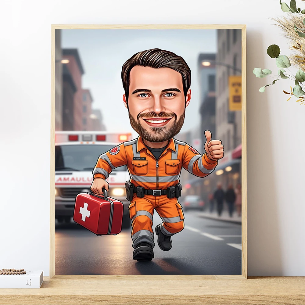 Custom Paramedic Caricature Prints EMT and Medic Cartoon Portrait from Photo Poster Personalized Ambulance Gift Nurse Art Gifts