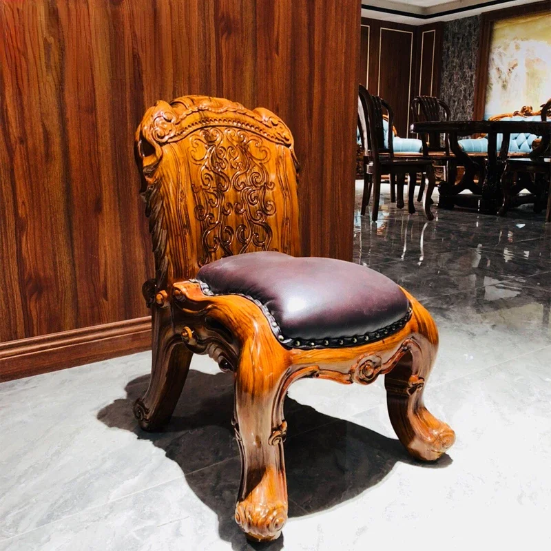 Wujin Wood Stool European-style Low  All Solid  First Layer Cowhide Small Chair Luxury Villa Furniture Living Room Muebles