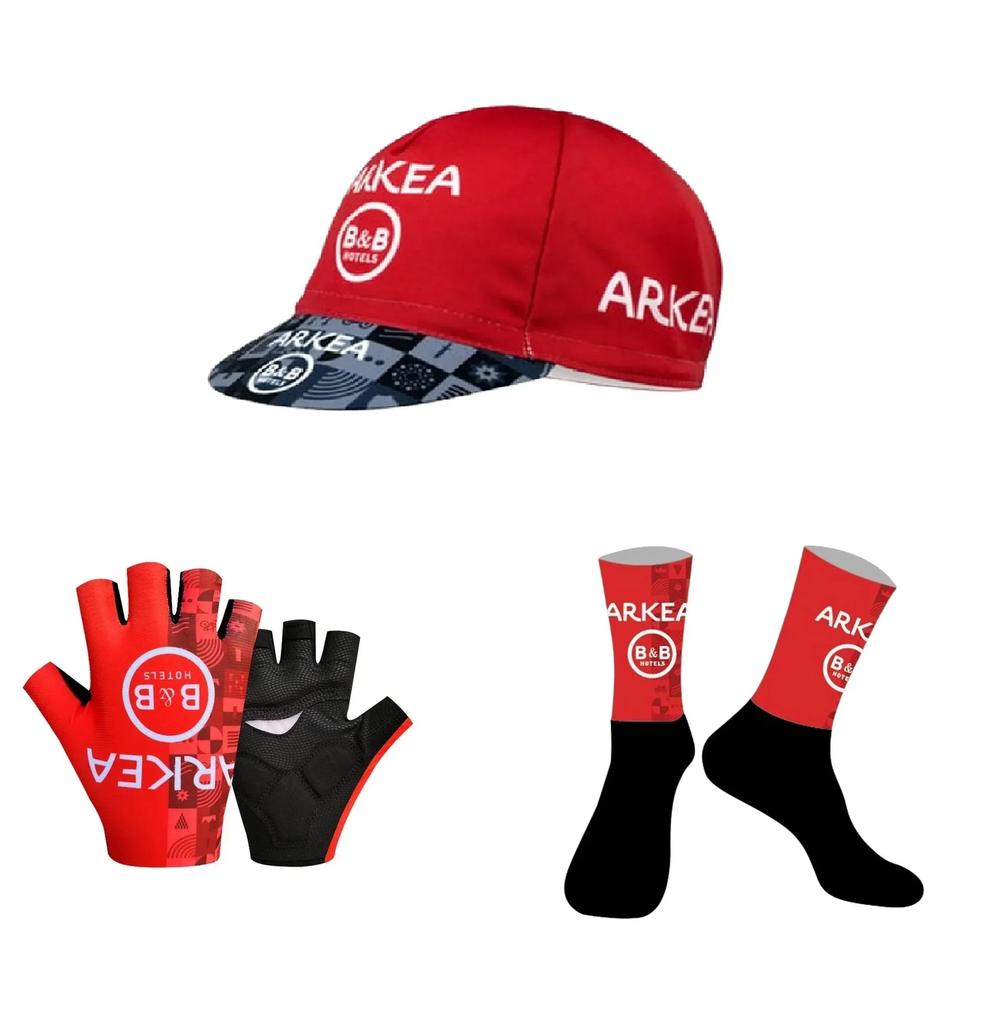 2025 ARKEA BB HOTEL TEAM One Pair Half Finger Cycling Gloves + ONE PAIR CYCLING SOCKS+Polyester Caps