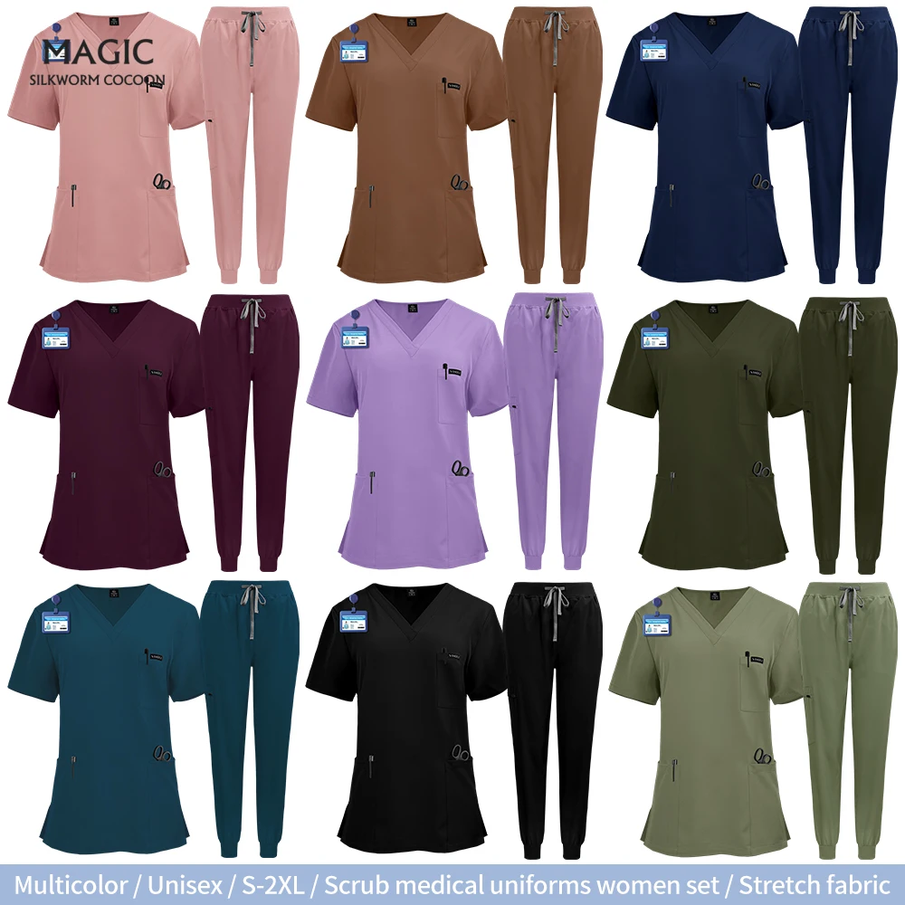 Nursing Scrubs Uniforms Unisex Jogger Set Spandex Medical Hospital Scrubs Uniform Pet Grooming Veterinary Work Clothes Wholesale