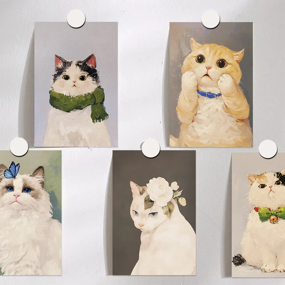 

10PCS Cute and Fun Cat Album Cards Pet Theme Cards Decoration Cartoon Kitten Birthday Gift Cards Flower Shop Cards
